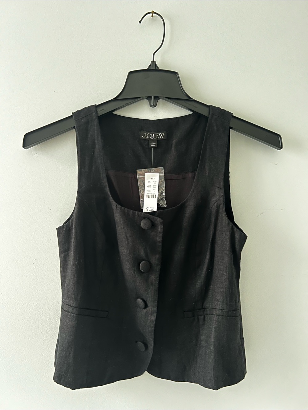 J. Crew Black Sleeveless Linen Button Vest